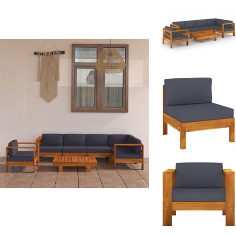 7tlg. GartenLoungeSet mit Dunkelgrauen Auflagen Akazienholz