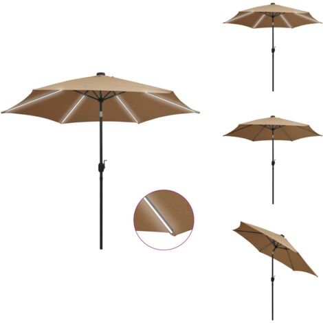 Sonnenschirm mit LEDBeleuchtung und AluMast 300 cm Taupe