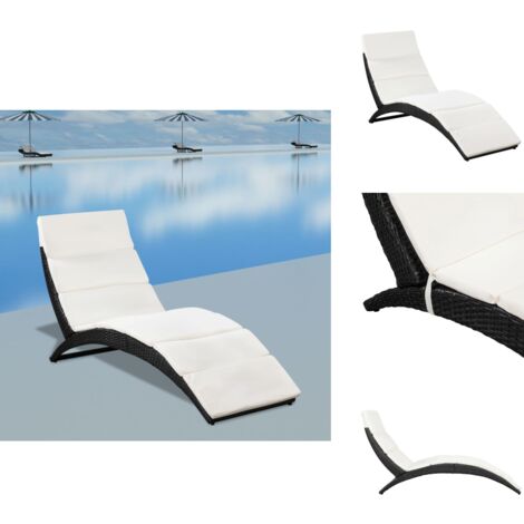 Klappbare Sonnenliege mit Auflage Poly Rattan Schwarz Sonnenliege