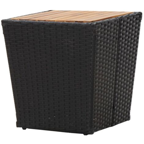 Beistelltisch Schwarz 41,5×41,5×43 cm Poly Rattan & Massivholz - Gartentisch - Beistelltisch - Balkontisch - Terrassenmöbel - Rattan Möbel