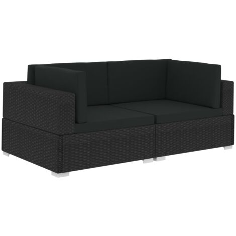 Ecksofas 2 Stk. mit Auflagen Poly Rattan Schwarz Gartenmöbel Rattan
