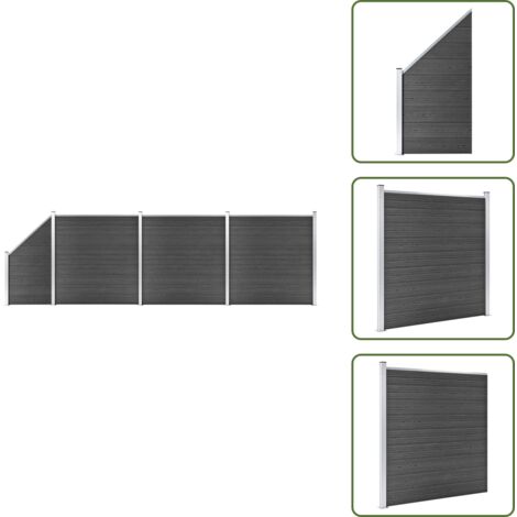 Zaunelement Set WPC 619x(105-186) cm Schwarz - Gartenzäunen - WPC-Zaun - Holzzäune - Kunststoffzäune - Schwarz