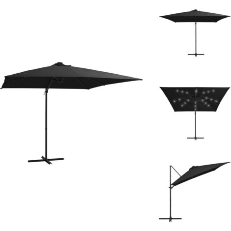 Ampelschirm mit LEDBeleuchtung StahlMast 250x250 cm Schwarz
