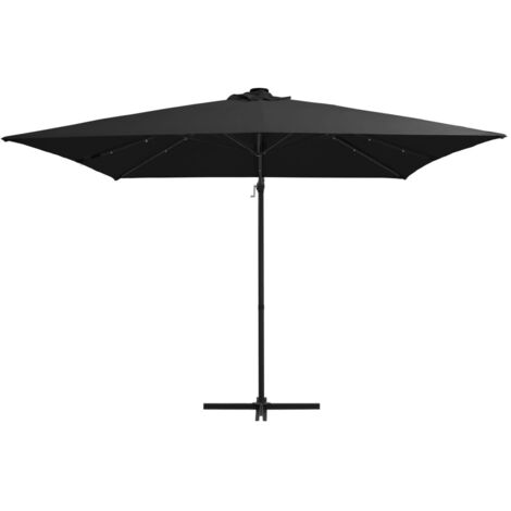Ampelschirm mit LEDBeleuchtung StahlMast 250x250 cm Schwarz