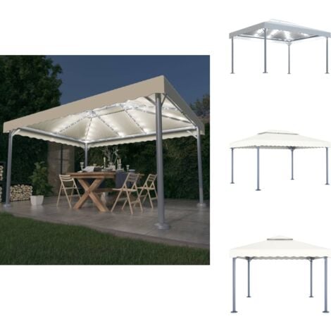Pavillon mit LEDLichterkette 400x300 cm Cremeweiß Aluminium Pavillon