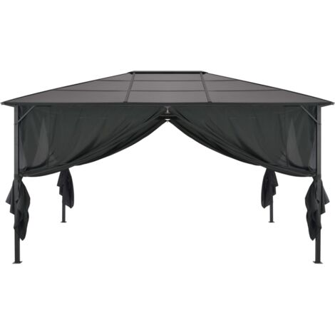 Gartenpavillon mit Vorhang Aluminium 4×3×2,6 m Schwarz Gartenzelt