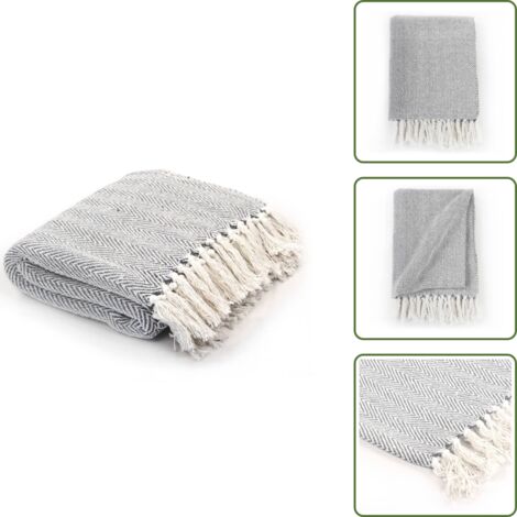 Überwurf Baumwolle Fischgrätenmuster 160x210 cm Grau - Baumwolldecke ...