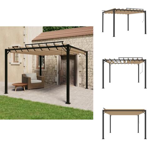 Pergola mit Lamellendach 3x3 m Taupe Stoff und Aluminium Pergola