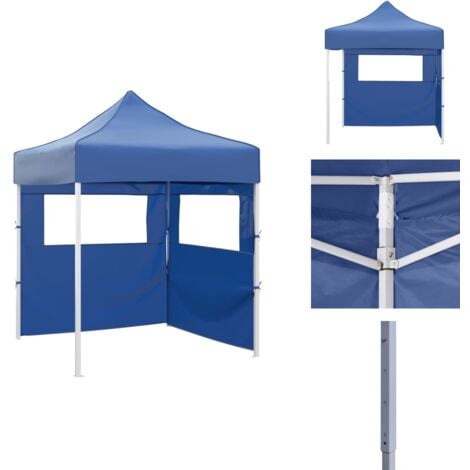 ProfiPartyzelt Faltbar mit 2 Seitenwänden 2×2m Stahl Blau Outdoor