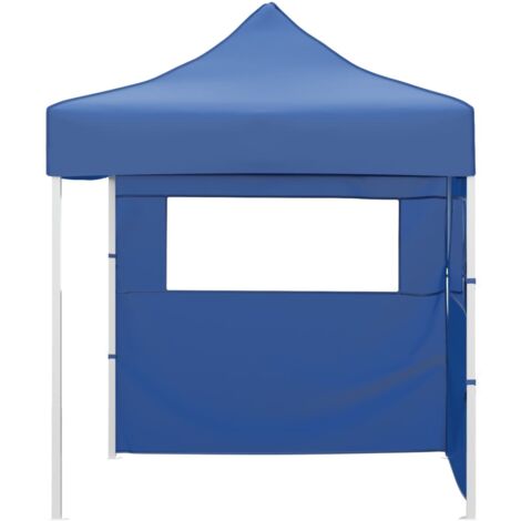 ProfiPartyzelt Faltbar mit 2 Seitenwänden 2×2m Stahl Blau Outdoor