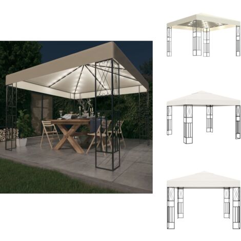 Pavillon mit LEDLichterkette 3x3 m Creme Stoff Gartenzelt