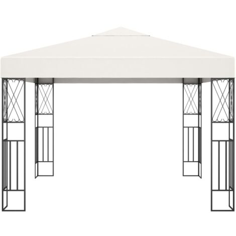 Pavillon mit LEDLichterkette 3x3 m Creme Stoff Gartenzelt
