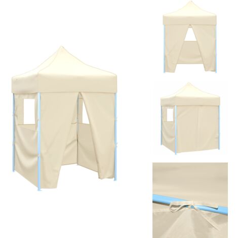 ProfiPartyzelt Faltbar mit 4 Seitenwänden 2×2m Stahl Creme Outdoor