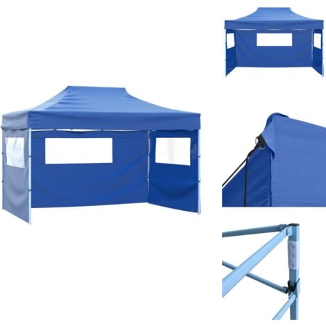 ProfiPartyzelt Faltbar mit 3 Seitenwänden 3×4m Stahl Blau Outdoor