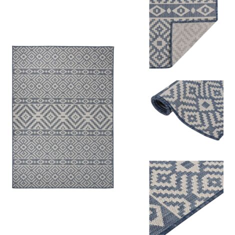OutdoorTeppich Flachgewebe 120x170 cm Blau Gestreift Außenbereich