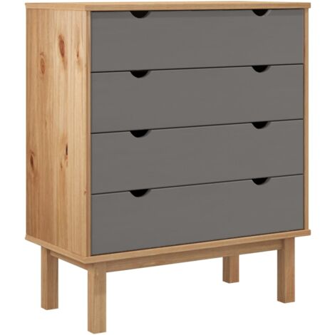 Commode OTTA Marron Et Gris - Pin Massif - 76,5x39,5x90 Cm - Neuve