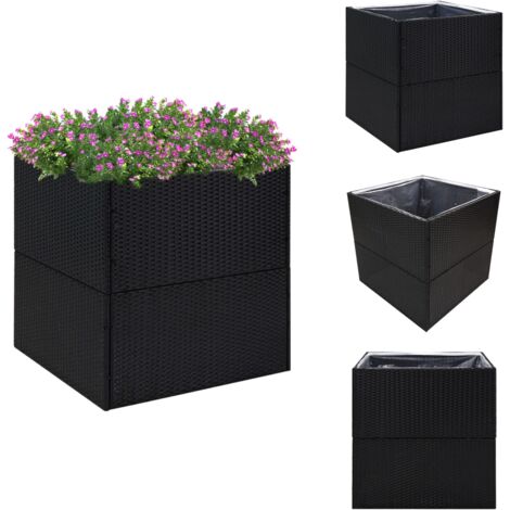 Pflanzkübel Schwarz 80x80x80 cm Poly Rattan Pflanzkübel Blumenerde