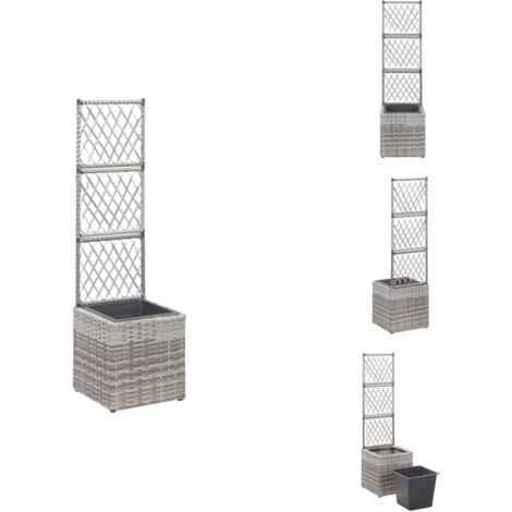 Hochbeet mit Rankgitter 1 Topf 30x30x107 cm Poly Rattan Grau Hochbeet
