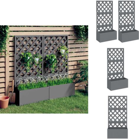 Blumenkästen mit Rankgittern 2 Stk. Grau 65x33x135 cm WPC
