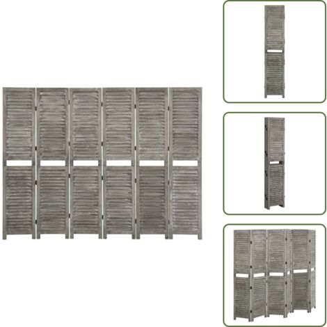6-tlg. Raumteiler Grau 214x166 cm Massivholz - Holzmöbel - Raumteiler - Sichtschutz - Wohnzimmerdeko - Schlafzimmerschrank (1/5)