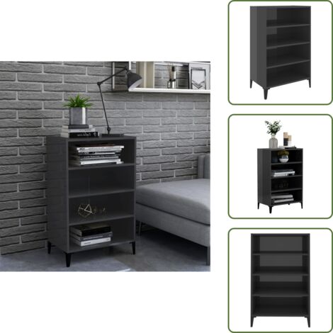 Sideboard Hochglanz-Grau 57x35x90 cm Holzwerkstoff - Schreibtisch - Wohnzimmerregal - Grau Sideboard - Holzschrank - Bücherregale (1/5)