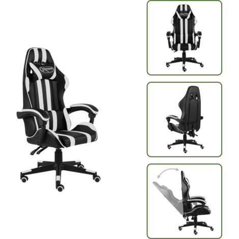 Gaming-Stuhl Schwarz und Weiß Kunstleder - Gaming-Stuhl - Bürostuhl Gaming-Stuhl Schwarz und Weiß Kunstleder - Gaming-Stuhl - Bürostuhl