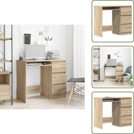 Schreibtisch Sonoma-Eiche 90x45x76 cm Holzwerkstoff - Schreibtisch - Holzwerkstoff Schreibtisch - Sonoma Eichen Schreibtisch - Kleiner Schreibtisch - Schreibtisch Mit Schubladen