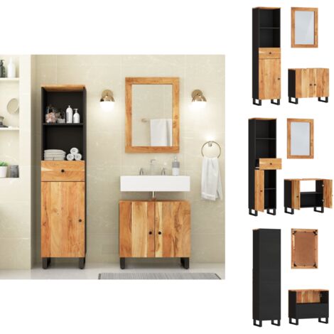 VidaXL Badmöbel Set 3-teilig - Massivholz Kiefer Waschbeckenunterschrank & Wandschrank