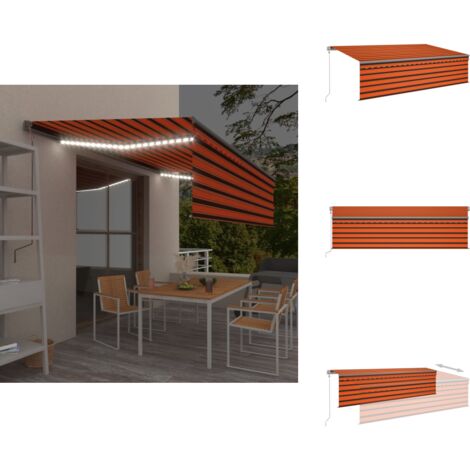 Markise Automatisch mit Rollo LED Windsensor 5x3m Orange Braun