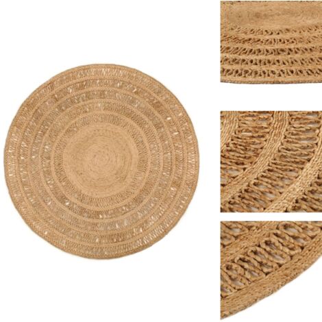 Teppich Jute Handgeflochten 180 cm Rund Naturfaser Teppich Jute
