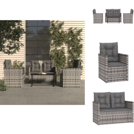 4-tlg. Garten-Lounge-Set mit Kissen Poly Rattan Grau - Outdoor Lounge ...