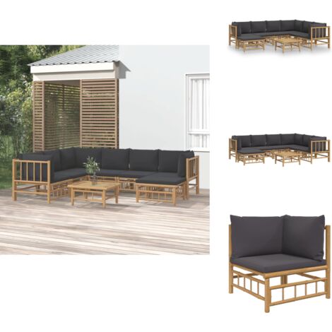 8tlg. GartenLoungeSet mit Dunkelgrauen Kissen Bambus Bambus Möbel