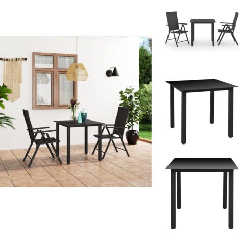 3tlg. GartenEssgruppe Schwarz Gartenmöbel Set Rattan Gartenmöbel