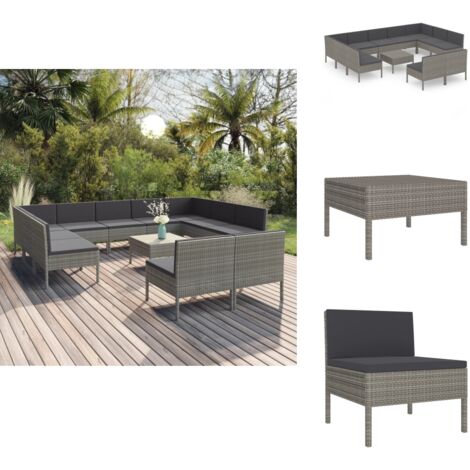 12tlg. GartenLoungeSet mit Auflagen Poly Rattan Grau Gartengeräte