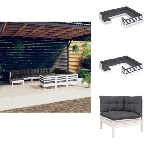 11tlg. GartenLoungeSet mit Kissen Weiß Kiefernholz Garten Lounge