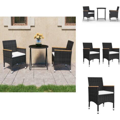 Brokky 3-teiliges Bistro-Set Grau - Poly Rattan Gartentisch Mit 2 Korbsesseln