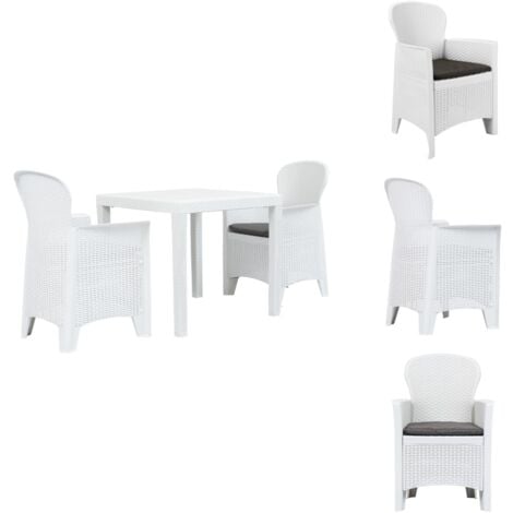 3tlg. BistroSet Kunststoff Weiß RattanOptik Outdoor Möbel