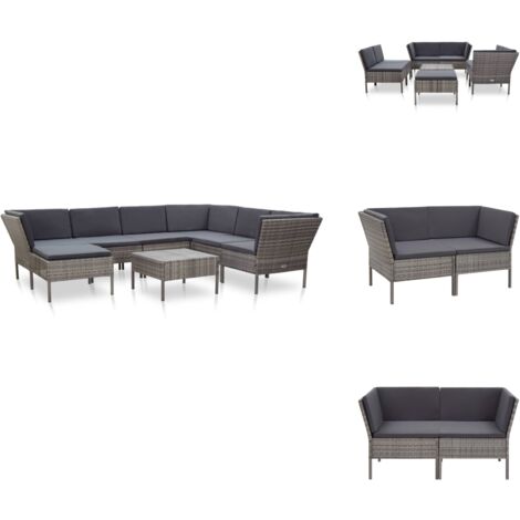 8tlg. GartenLoungeSet mit Auflagen Poly Rattan Grau Gartengeräte