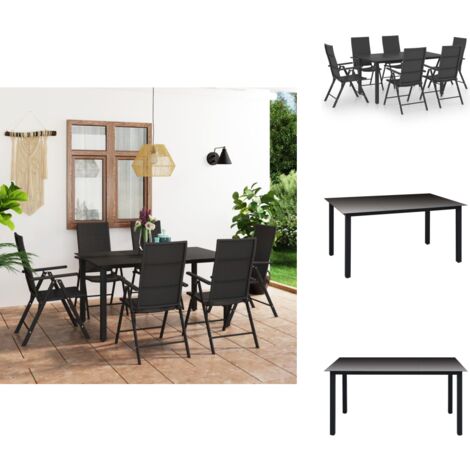 7tlg. GartenEssgruppe Schwarz Gartensessel Gartentisch Rattan