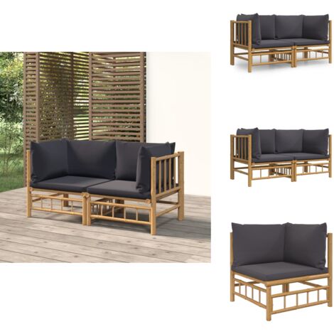 GartenEcksofas mit Dunkelgrauen Kissen 2 Stk. Bambus Bambus Möbel