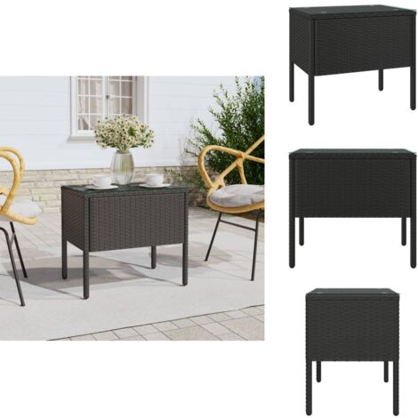 Beistelltisch Schwarz 53x37x48 cm Poly Rattan und Hartglas