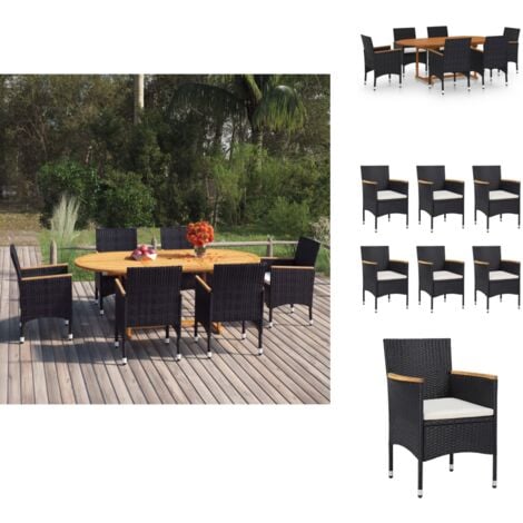 7tlg. GartenEssgruppe Poly Rattan Schwarz Gartentisch Eßgruppe