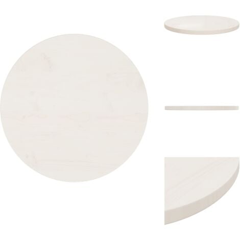 Tischplatte Weiß Ø50x2,5 cm Massivholz Kiefer Runde Tischplatte