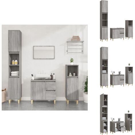 VidaXL Badmöbel Set 3-teilig Weiß - Badschrank Mit Holzbeinen Unterschrank Hochschrank