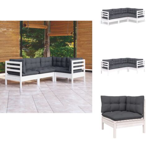 4tlg. GartenLoungeSet mit Kissen Weiß Kiefernholz Garten Lounge