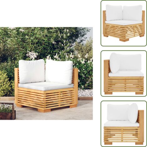 GartenEcksofa mit Creme Kissen Massivholz Teak