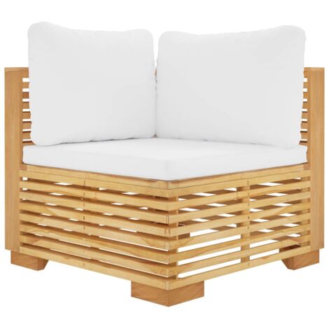 GartenEcksofa mit Creme Kissen Massivholz Teak