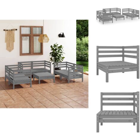 7tlg. GartenLoungeSet Grau Massivholz Kiefer Gartensofa