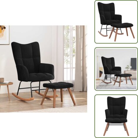 Schaukelstuhl mit Hocker Samt Schwarz - Samtsofa - Schwarzer Sessel - Lounge Chair - Relaxsessel - Schaukelstuhl (1/5)