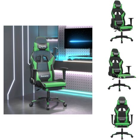 Gaming-Stuhl mit Massage & Fußstütze Schwarz & Grün Kunstleder - Gaming-Stuhl - Gamer Chair - Bürostuh - Schreibtischstuhl - Ergonomischer Stuhl (1/5)
